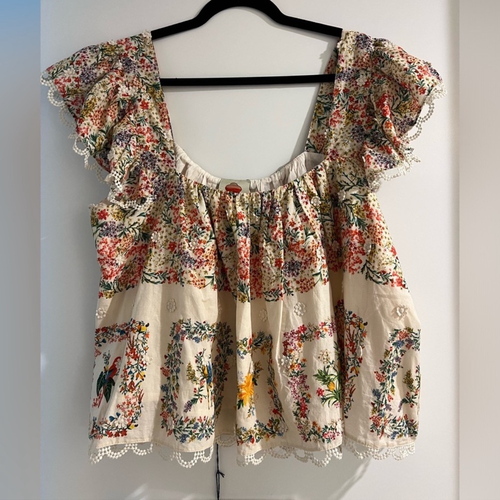 FARM Rio Cream Floral Off-Shoulder Crochet-Trim Top - Picture 6 of 12